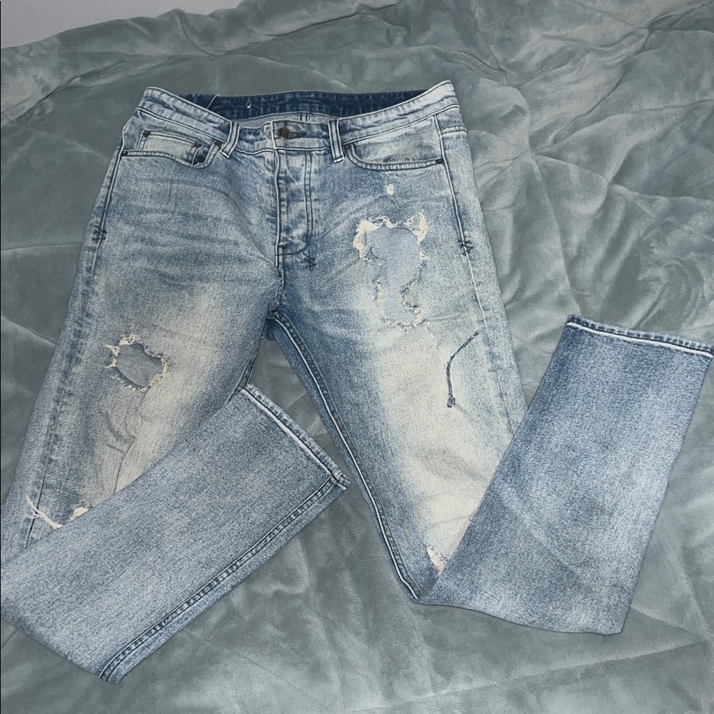 Ksubi Men's Light Blue Distressed Skinny Jeans